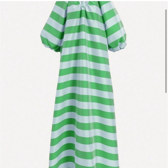 Gorgeous boho maxi dress green striped floor length cotton maid Cottagecore - Picture 4 of 6
